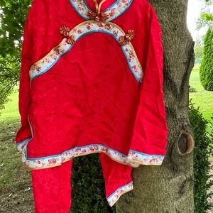 Wu Huang Kids 100% Silk Chinese Pant and Top Set Size 8 in Red